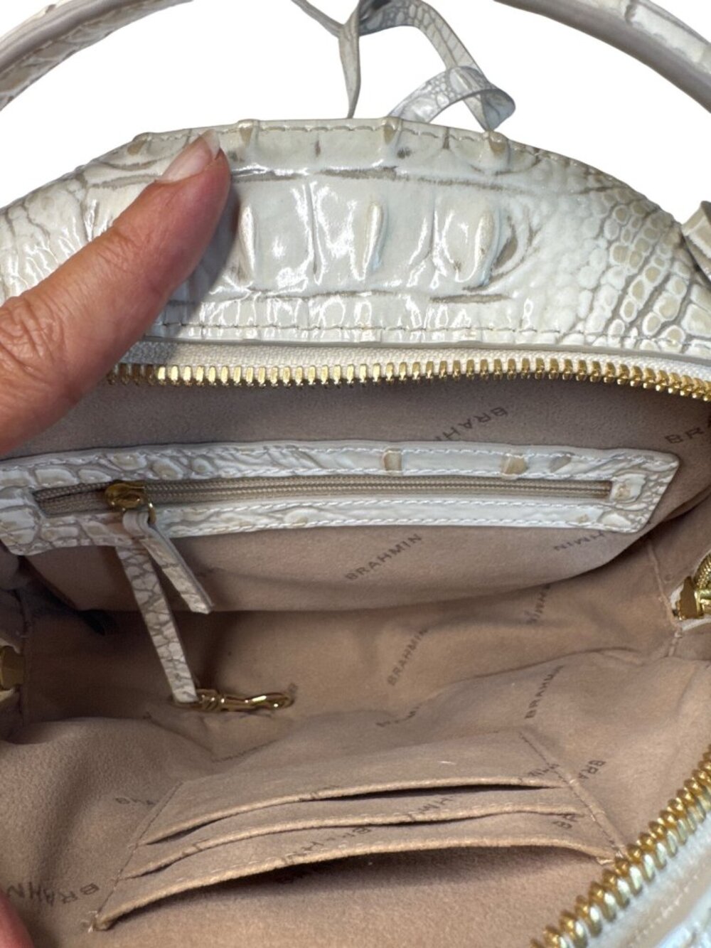 Brahmin Straw & Croc-Embossed Leather Round Crossbody Bag With Adjustable Strap - Picture 11 of 13